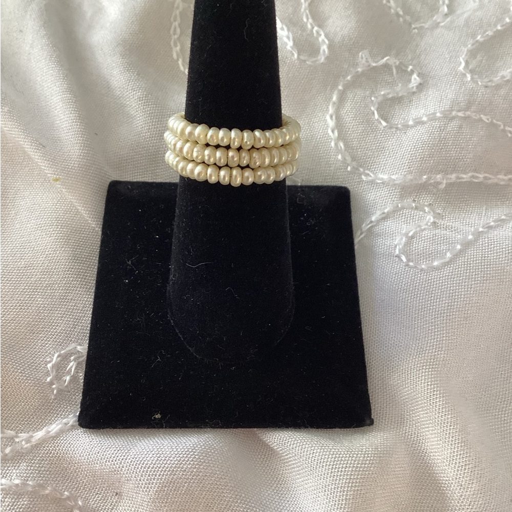 Cream Pearl Stacked Adjustable Ring Jewelry